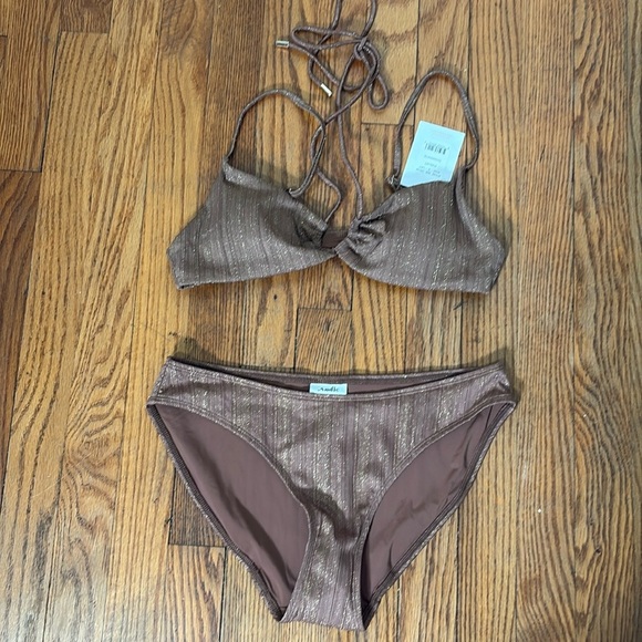 Andie Bikini Set The Casablanca Top Bikini Bottom Latte Sparkle size Small NWT - Picture 4 of 13
